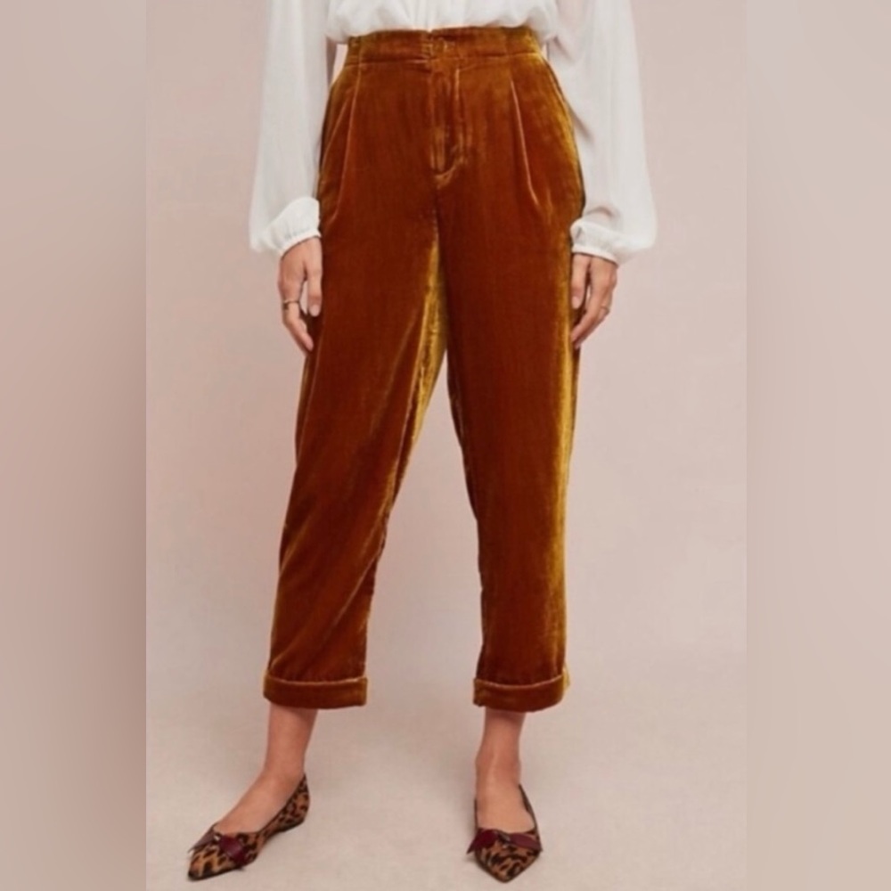 Anthropologie Velvet Cuffed Trousers